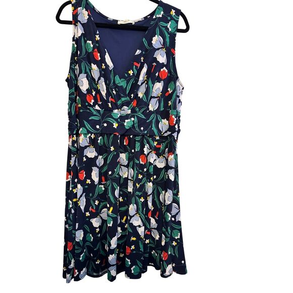 Jessy B Floral Print Dress Sleeveless V Neck Fit & Flare Navy Blue 2X Plus Size - Picture 3 of 7